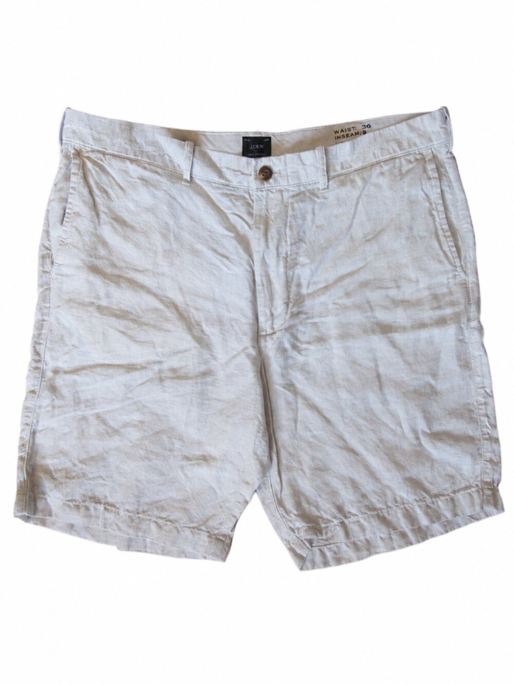 J.Crew 100% Linen Pinstripe Flat Front Shorts White Cream | 36